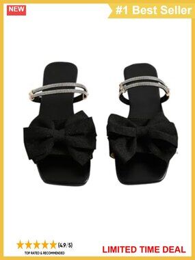 GORGLITTER Bow Flat Sandals Rhinestone Comfortable Women's Dressy